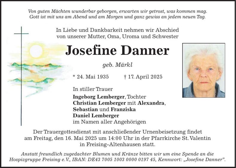 Traueranzeige Josefine Danner