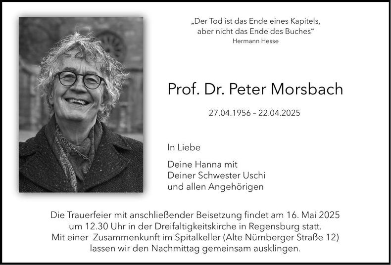 Traueranzeige Prof. Dr. Peter Morsbach