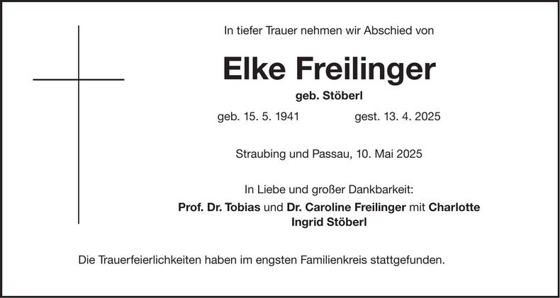Traueranzeige Elke Freilinger