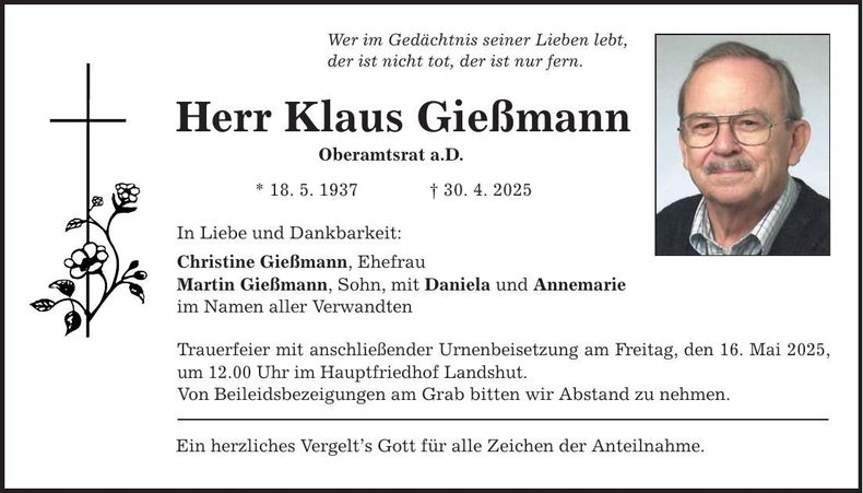 Traueranzeige Klaus Gießmann