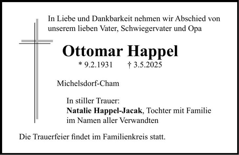 Traueranzeige Ottomar Happel