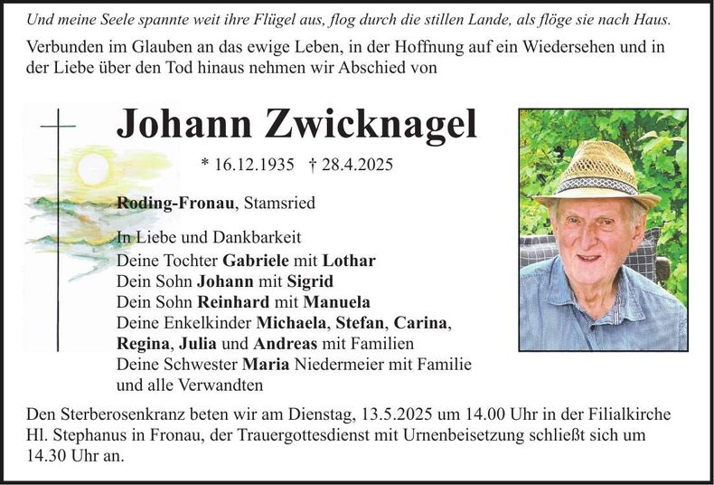 Traueranzeige Johann Zwicknagel