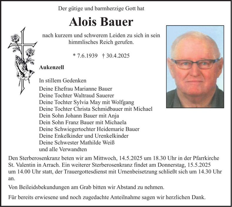 Traueranzeige Alois Bauer