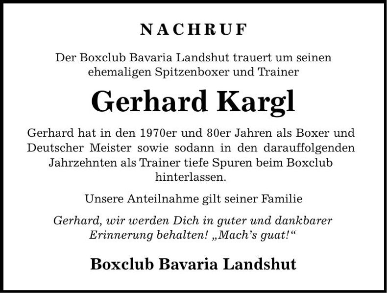 Traueranzeige Gerhard Kargl