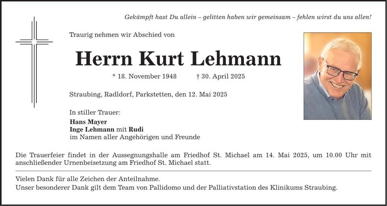Traueranzeige Kurt Lehmann