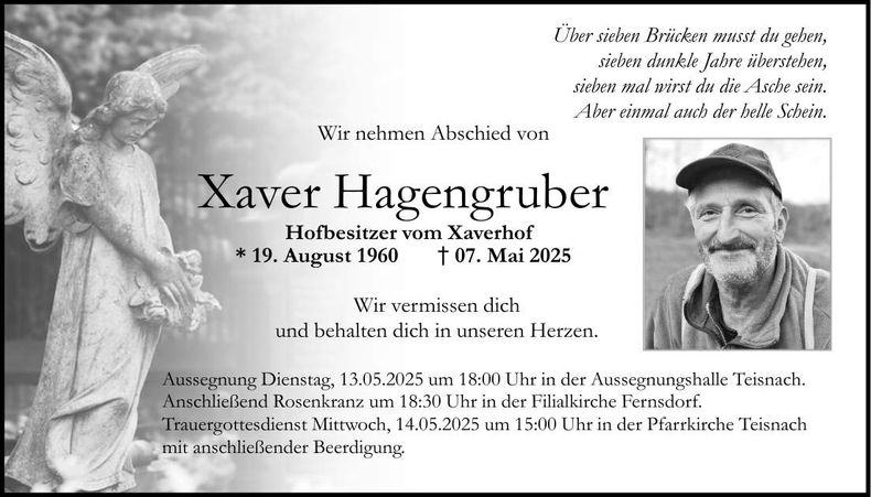 Traueranzeige Xaver Hagengruber
