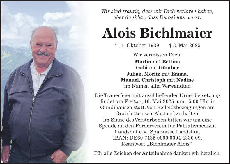 Traueranzeige Alois Bichlmaier