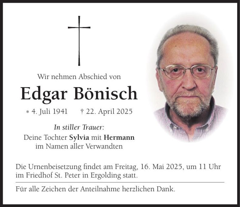 Traueranzeige Edgar Bönisch