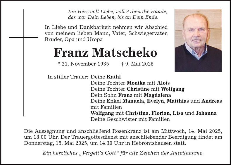 Traueranzeige Franz Matscheko
