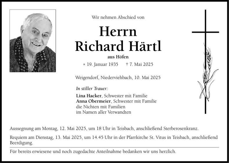 Traueranzeige Richard Härtl