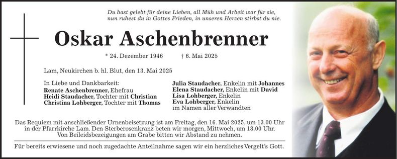 Traueranzeige Oskar Aschenbrenner