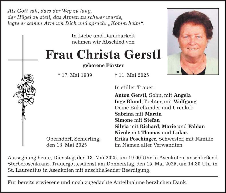 Traueranzeige Christa Gerstl