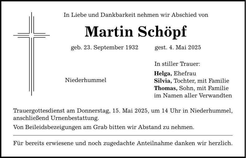 Traueranzeige Martin Schöpf