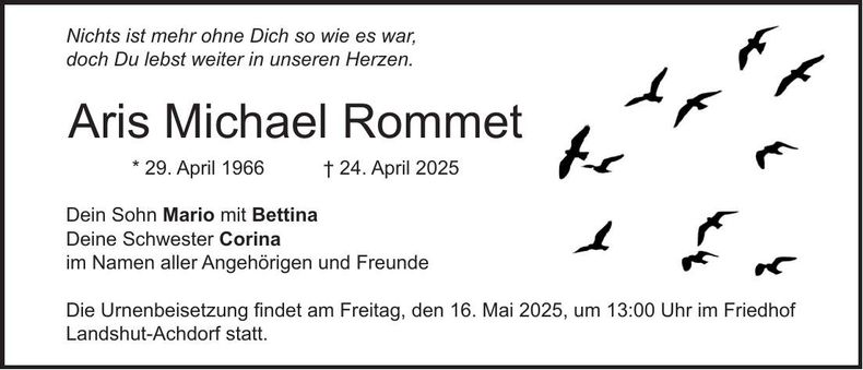 Traueranzeige Aris Michael Rommet