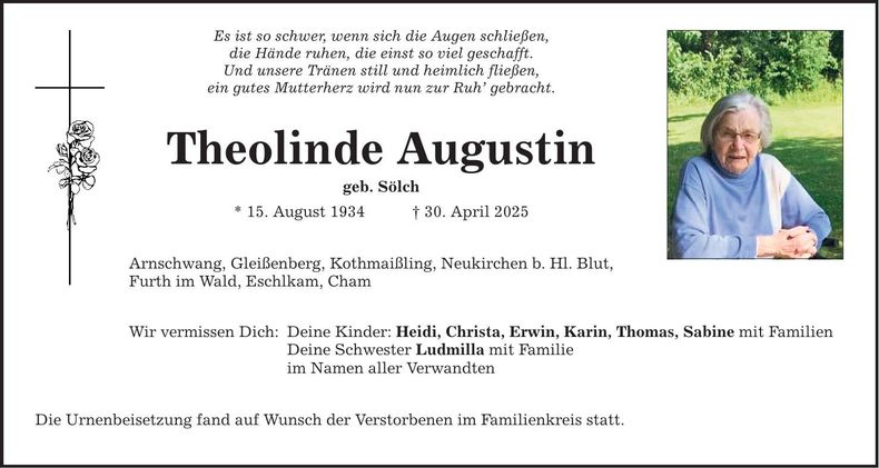 Traueranzeige Theolinde Augustin