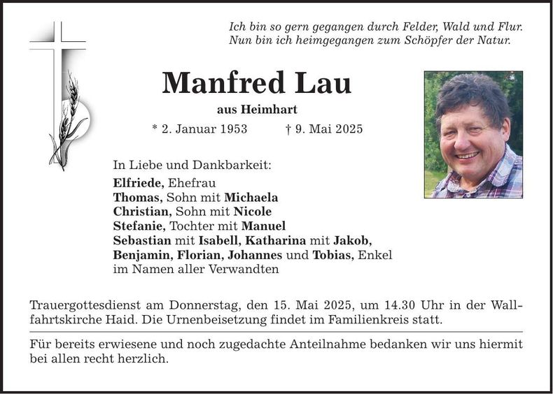 Traueranzeige Manfred Lau