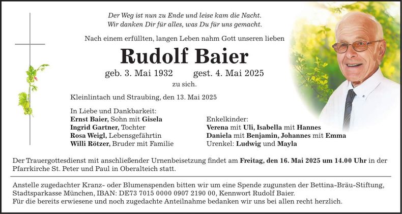 Traueranzeige Rudolf Baier