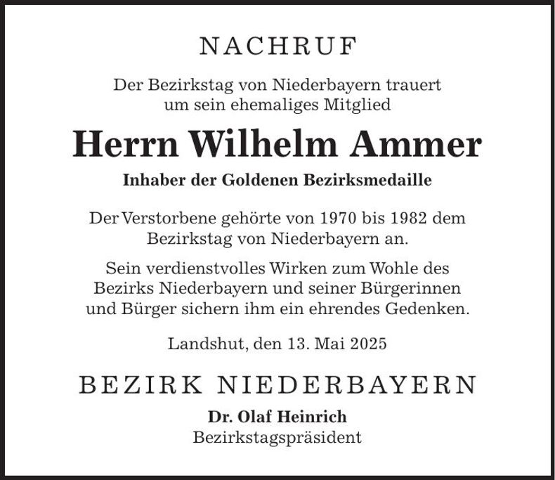 Traueranzeige Wilhelm Ammer