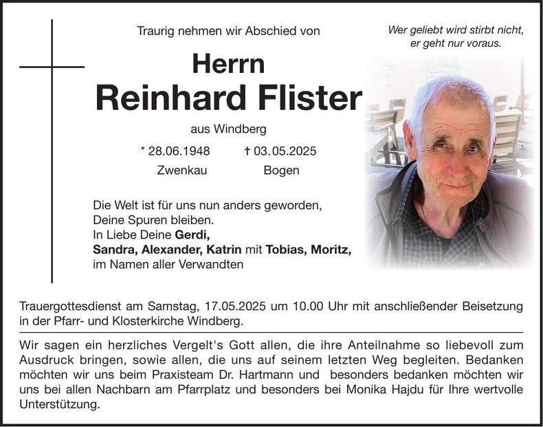 Traueranzeige Reinhard Flister