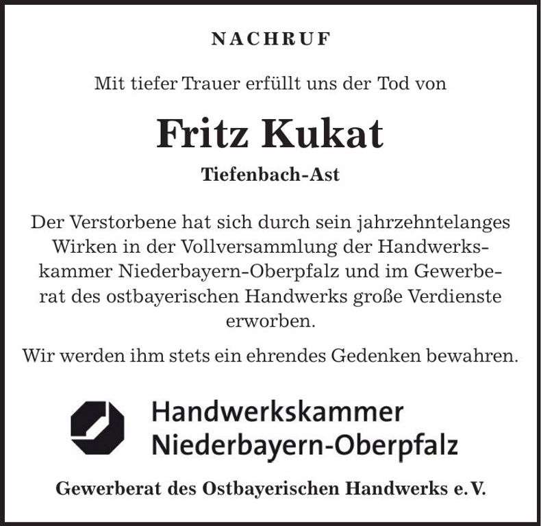 Traueranzeige Fritz Kukat