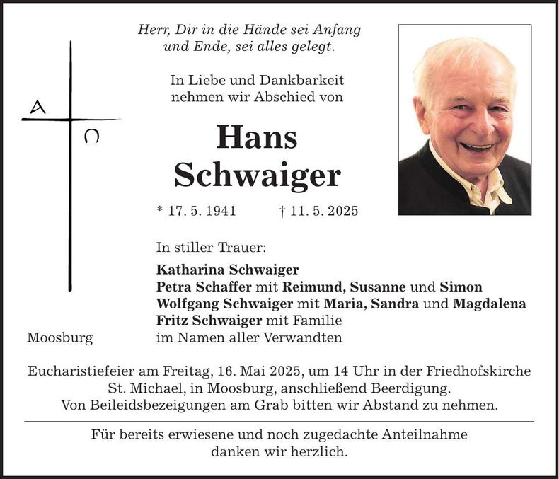 Traueranzeige Hans Schwaiger
