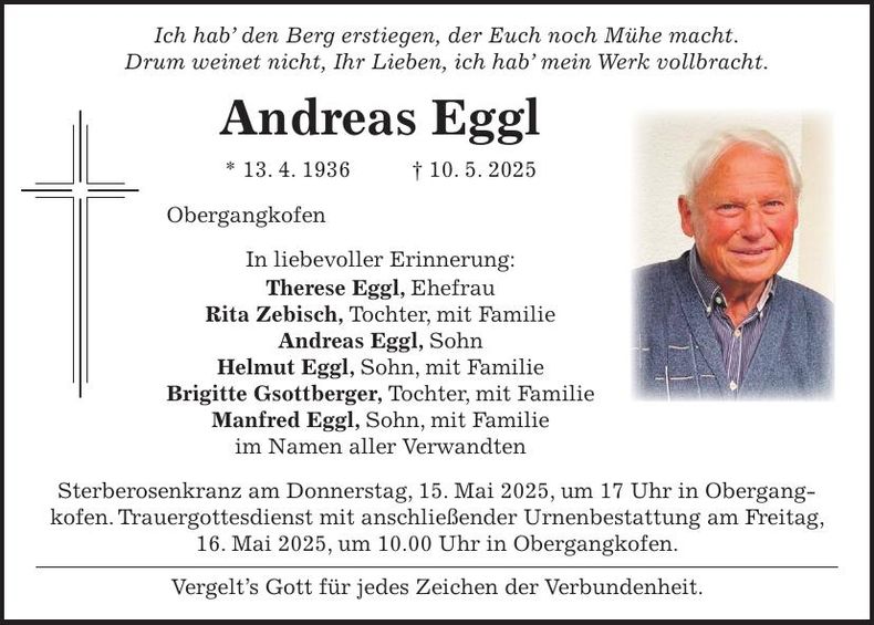Traueranzeige Manfred Eggl