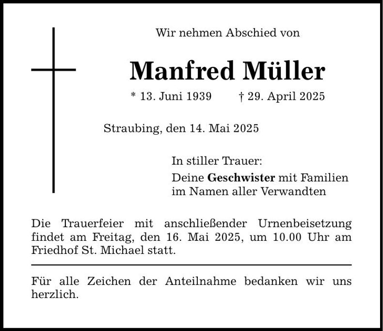 Traueranzeige Manfred Müller