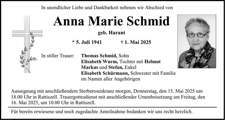 Traueranzeige Marie Schmid