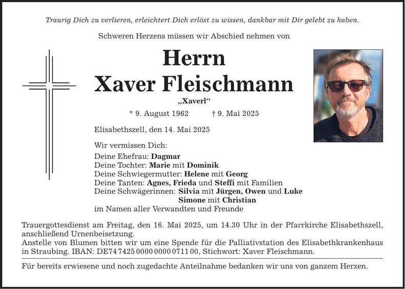 Traueranzeige Xaver Fleischmann