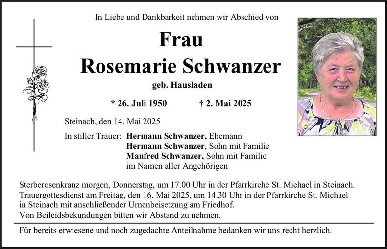 Traueranzeige Rosemarie Schwanzer
