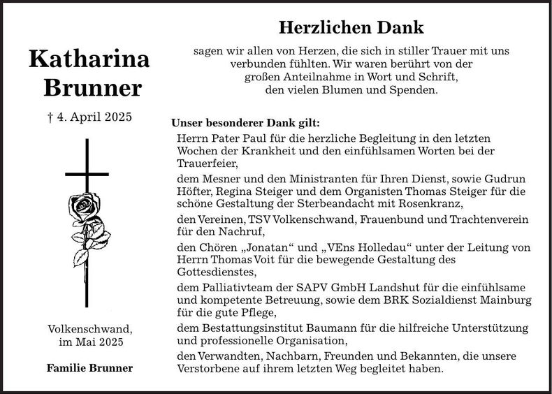 Traueranzeige Katharina Brunner