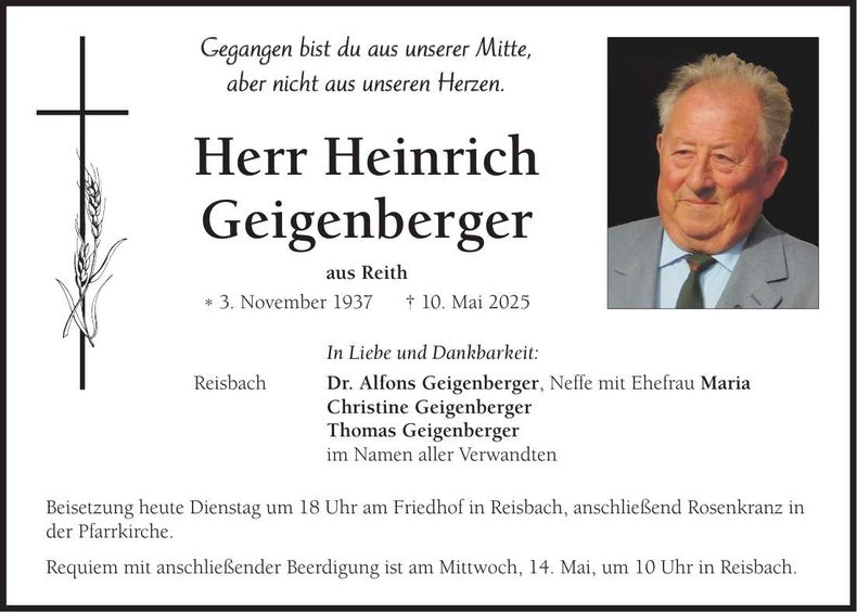 Traueranzeige Heinrich Geigenberger