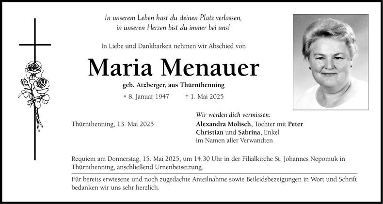 Traueranzeige Maria Menauer