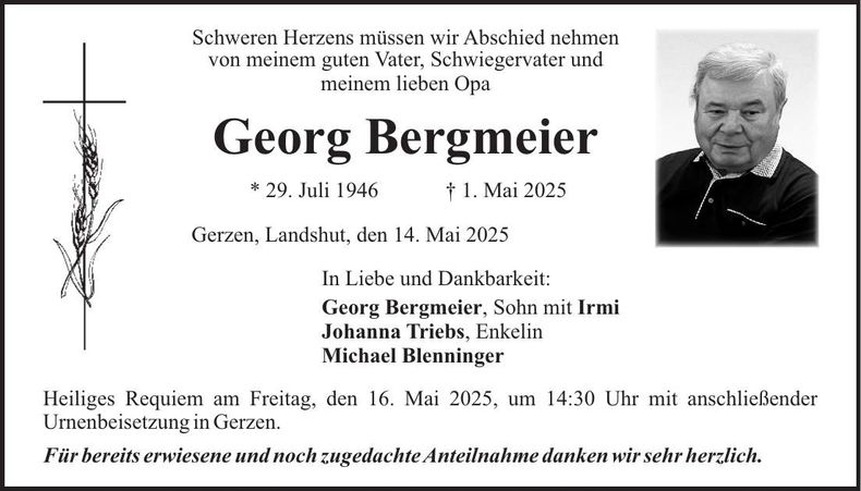 Traueranzeige Georg Bergmeier