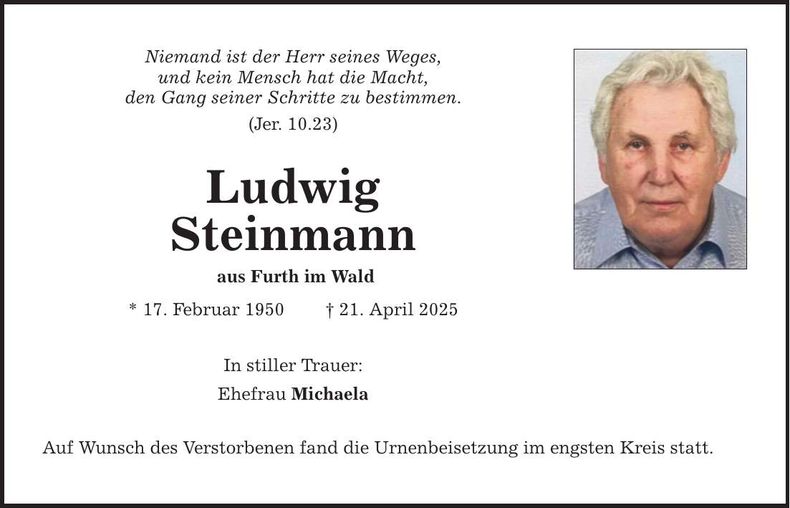 Traueranzeige Ludwig Steinmann