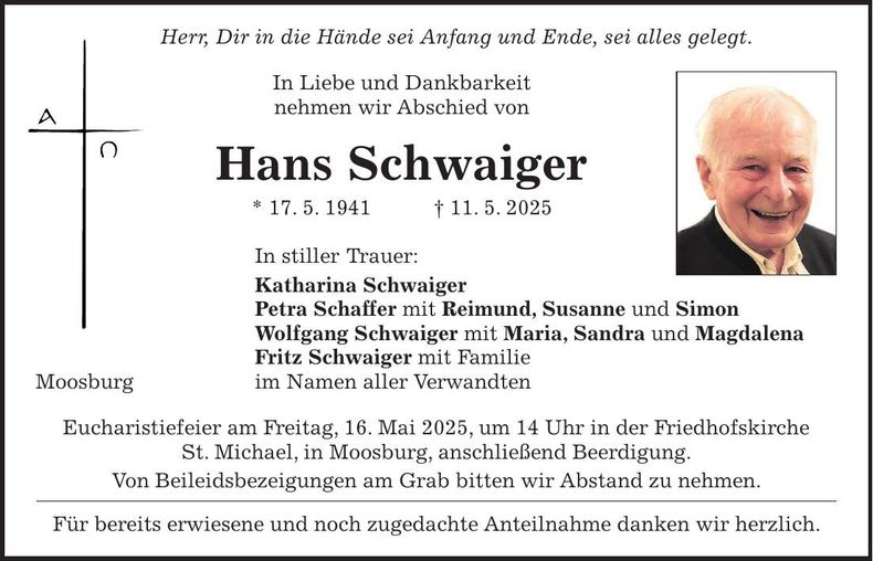 Traueranzeige Hans Schwaiger