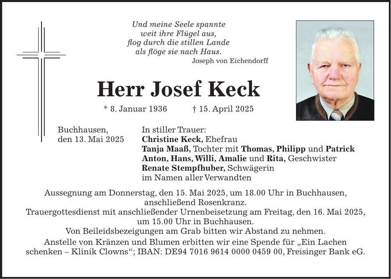 Traueranzeige Josef Keck