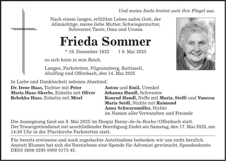 Traueranzeige Frieda Sommer