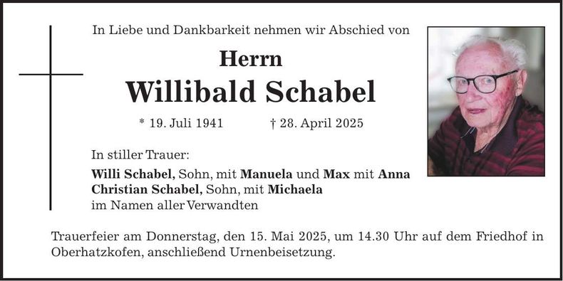 Traueranzeige Willibald Schabel