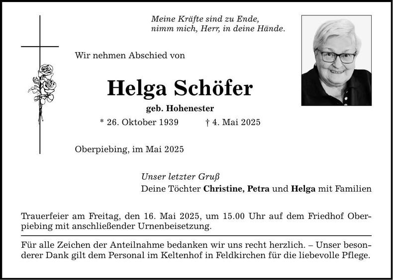 Traueranzeige Helga Schöfer
