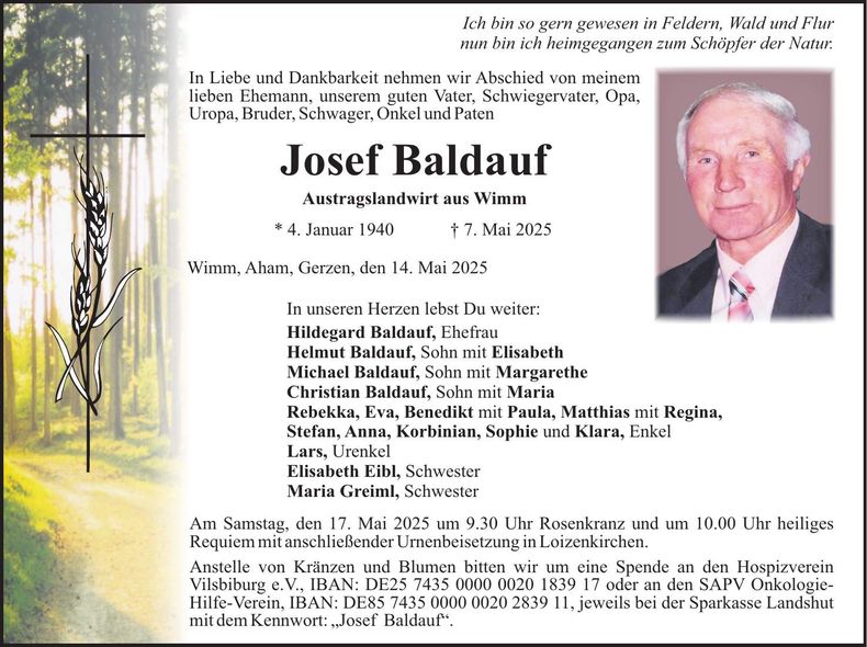 Traueranzeige Josef Baldauf