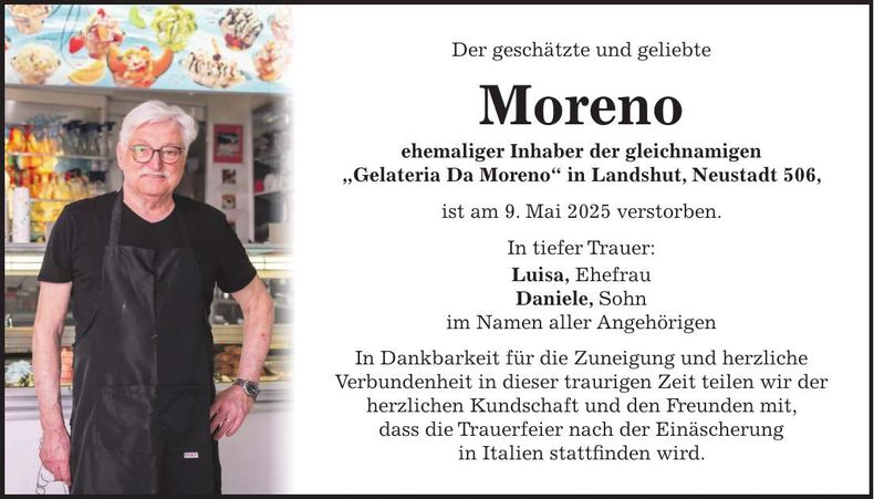 Traueranzeige Moreno Maurutto