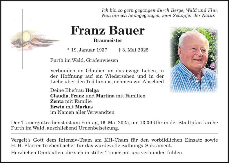Traueranzeige Franz Bauer
