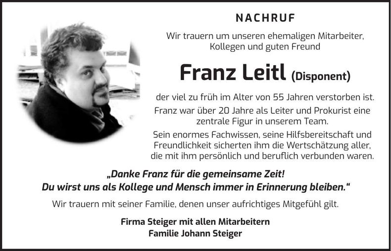 Traueranzeige Franz Leitl