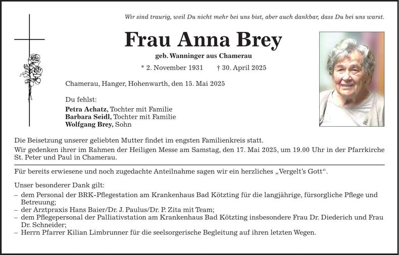 Traueranzeige Anna Brey