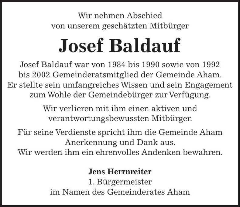 Traueranzeige Josef Baldauf