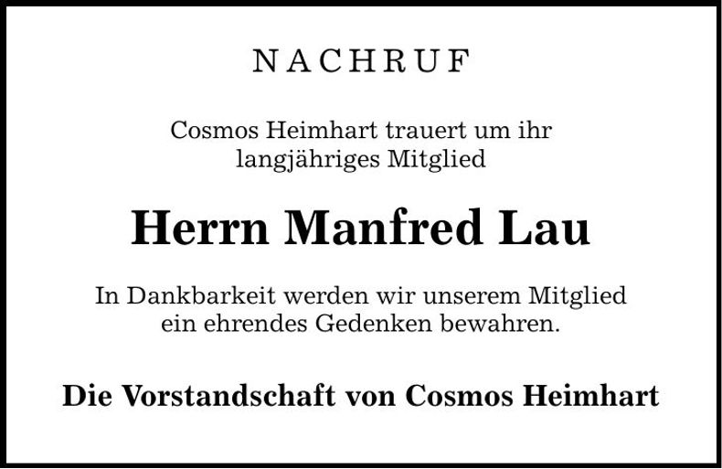 Traueranzeige Manfred Lau