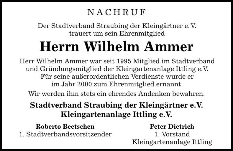 Traueranzeige Wilhelm Ammer