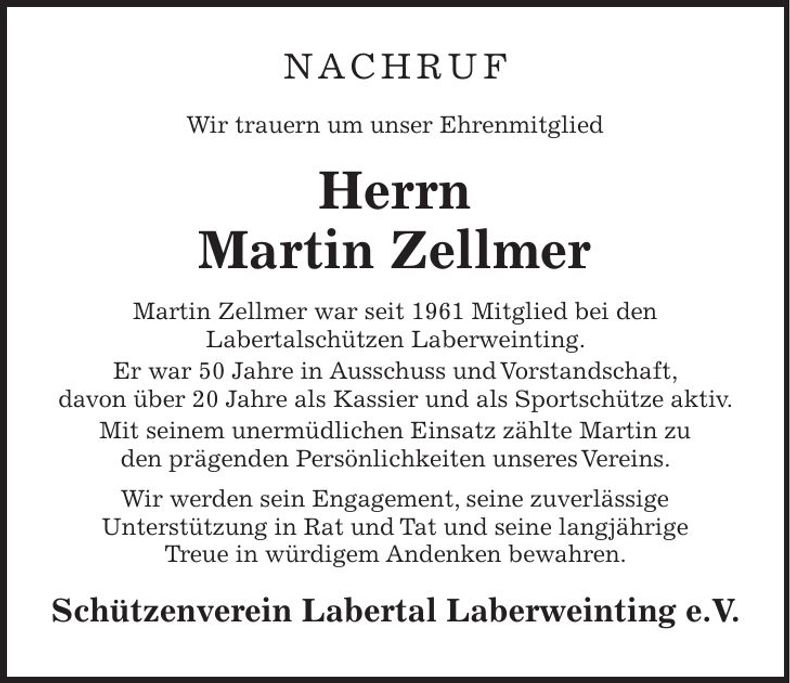 Traueranzeige Martin Zellmer