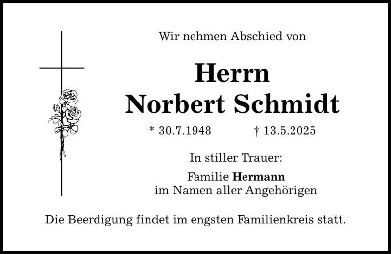 Traueranzeige Norbert Schmidt
